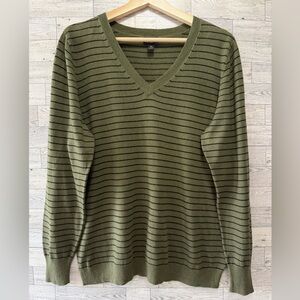 Green Striped V-Neck Sweater